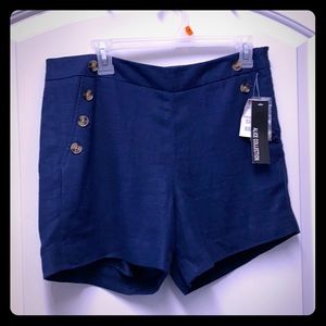 Navy Linen Shorts with button detail, Size 8